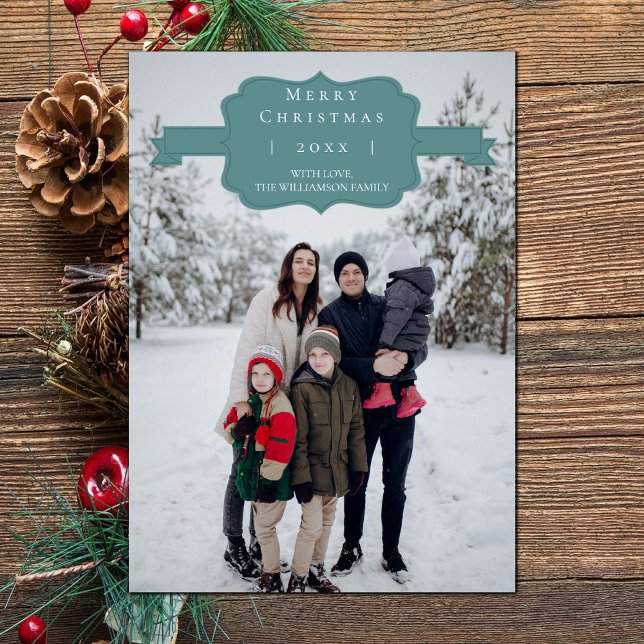 Säljdagens moderna och enkla julfotoport julkort (Teal Modern and Simple Christmas Photo Card)