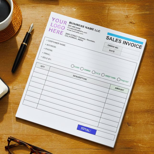 Säljfakturabok (Namn & Logotyp) Personlig  Anteckningsblock (Sales Invoice Booklet (Company Name & Logo) Personalized Order Form Notepad)