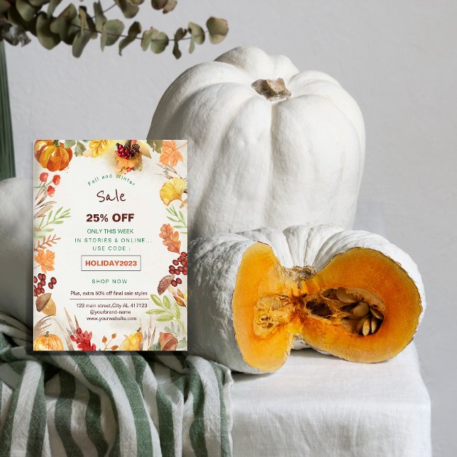 Säljfrämjande flygare för helgdag av blommigt reklamblad (floral holiday sale promotion flyer. orange and brown autumn sale promotion marketing flyer.)