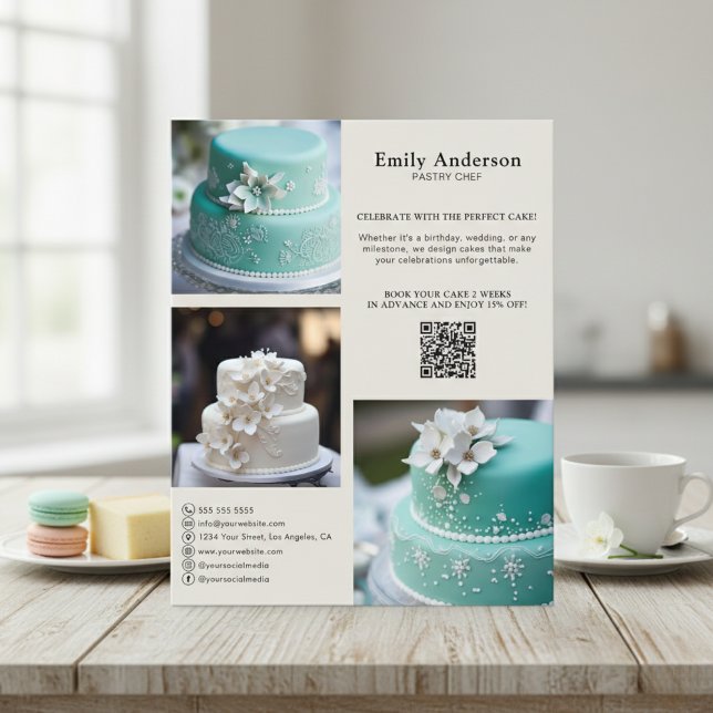 Säljfrämjande reklam för bakverk Chef Flygblad (Bakery Pastry Chef Promotional Advertising Flyer)