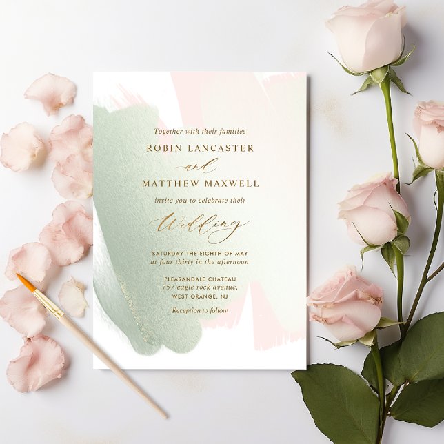 SäljGrönt  Rosa Minimal Elegant bröllop Inbjudningar (Skapare uppladdad)