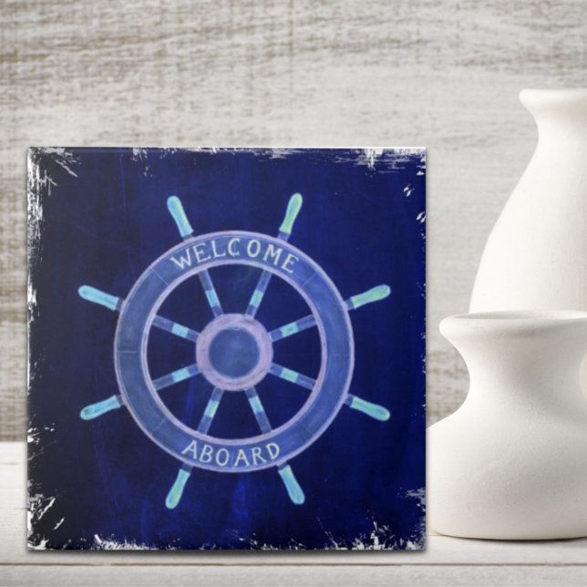 Säljkaptenens frakt vid kustsjöfarten kakelplatta (beach nautical navy sailor captain ship wheel ceramic tile)