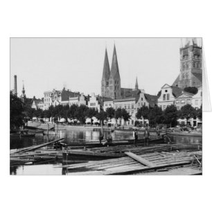 Säljvirke på floden Trave, Lubeck, c.1910 Hälsningskort