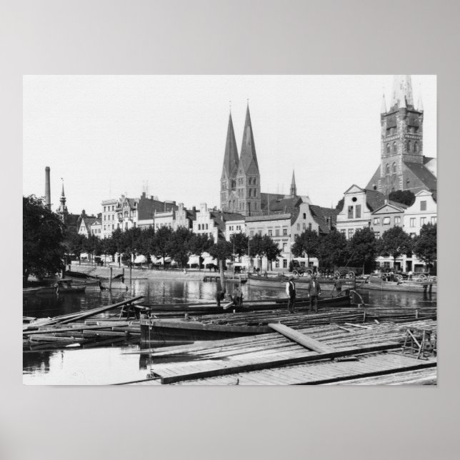 Säljvirke på floden Trave, Lubeck, c.1910 Poster (Framsidan)