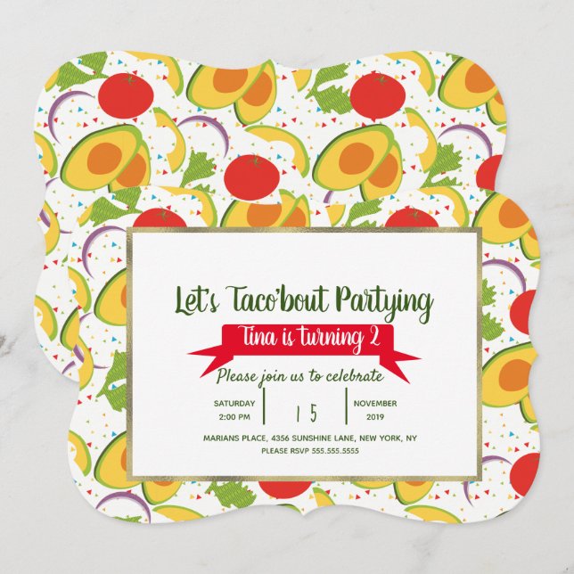 Sallad Taco Om Taco Party Födelsedag Alla Åldrar Inbjudningar (Fram/baksida)