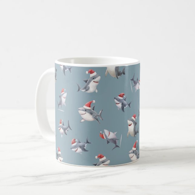 Sallade julsharkar på ljust gråblått kaffemugg (Framsida vänster)