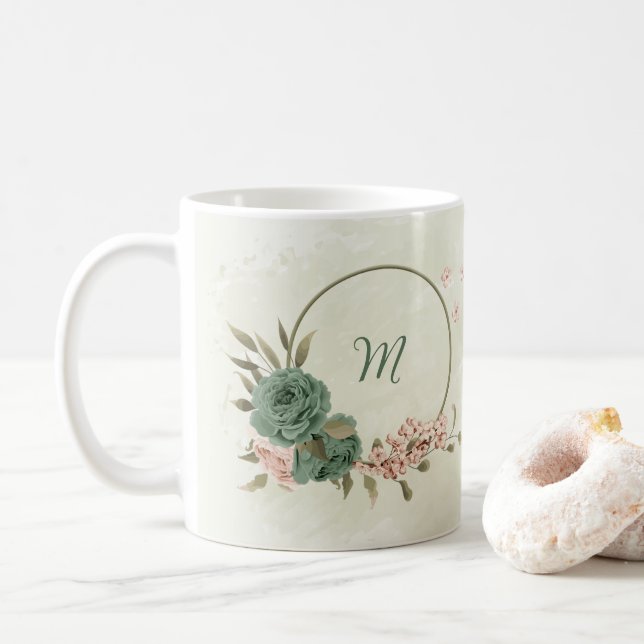 salladsgrön rosablommig  kaffemugg (Med munk)