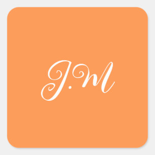 Salladskväll Orange enfärgad monogram initialer Fyrkantigt Klistermärke