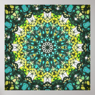 Salladsspinne – Grön gul mandala-mönster Poster