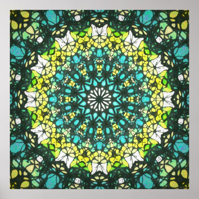 Salladsspinne – Grön gul mandala-mönster Poster (Framsidan)