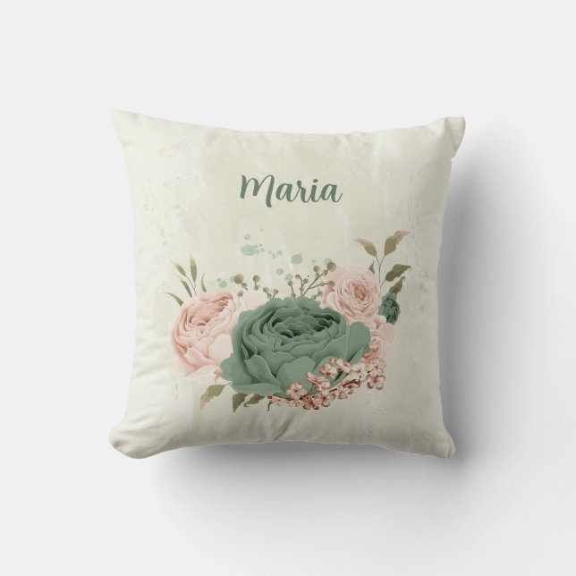 salladsvarta rosa blommor kudde (Framsida)