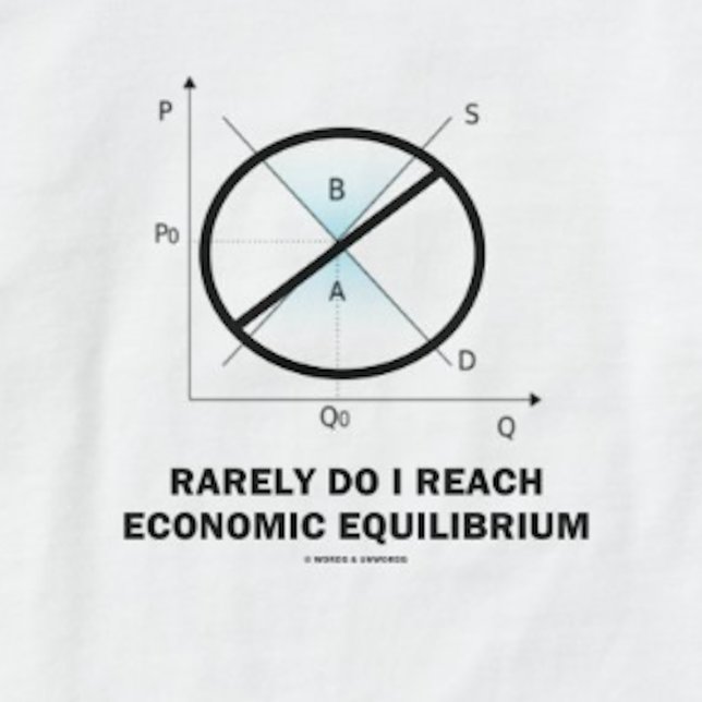 Sällan når jag ekonomisk jämvikt (ekonomi) t-shirt (Econ humor tee featuring supply-and-demand curve for anyone who is not in equilibrium)