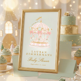 sallgrön karusell baby shower välkomstskylt poster