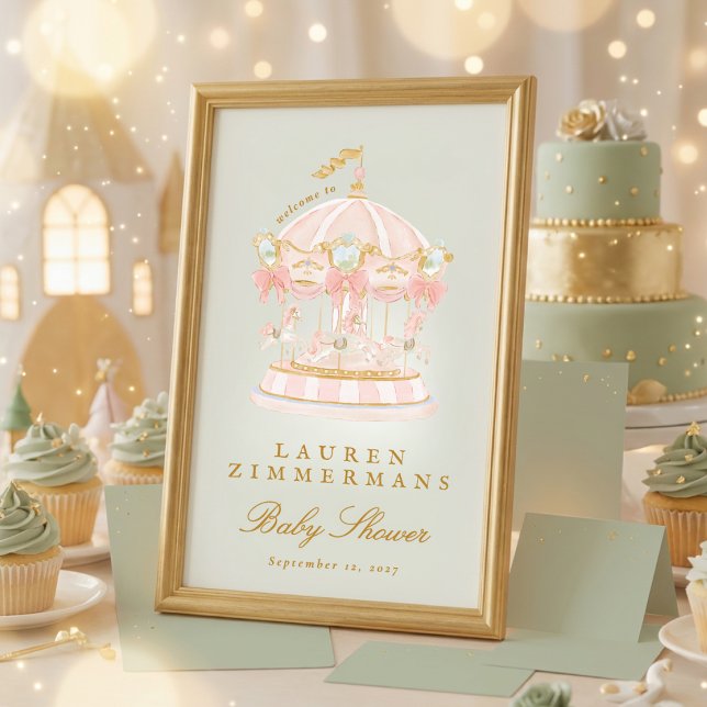 sallgrön karusell baby shower välkomstskylt poster (Skapare uppladdad)