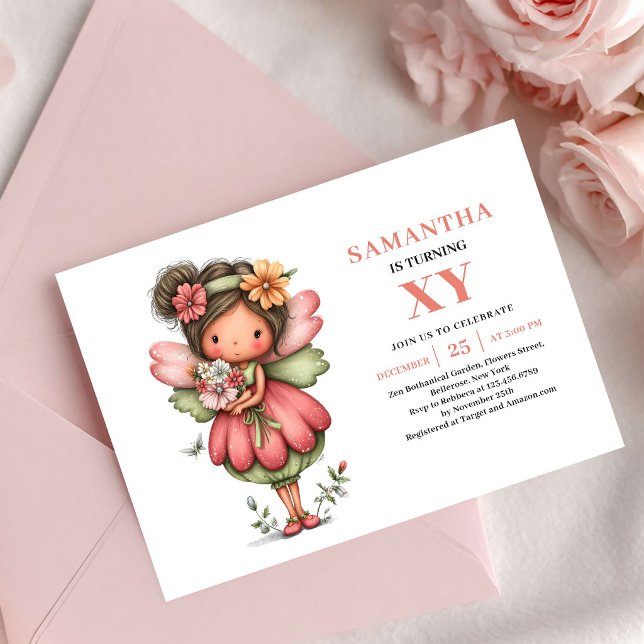 Sällhets-Fé-Flicka Födelsedagsinbjudan Pastell Ros Inbjudningar (Delight Fairy Girl Birthday Pastel Pink invitation)