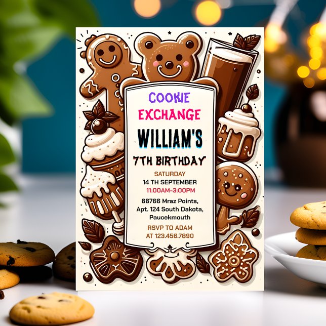 Sällnära mat Kids Cookie Exchange 7:e Birthday Inbjudningar (Skapare uppladdad)