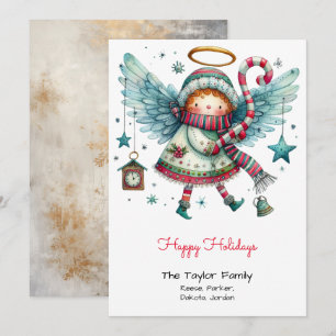 Sällsam ängelillustration God Jul Julkort