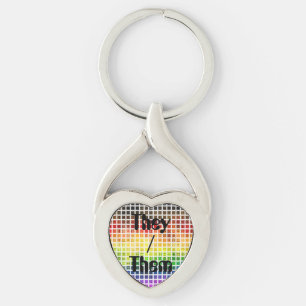 Sällsam Boho-rutig Färgstark HBT-regnbågsflagga Twisted Heart Silverfärgad Nyckelring