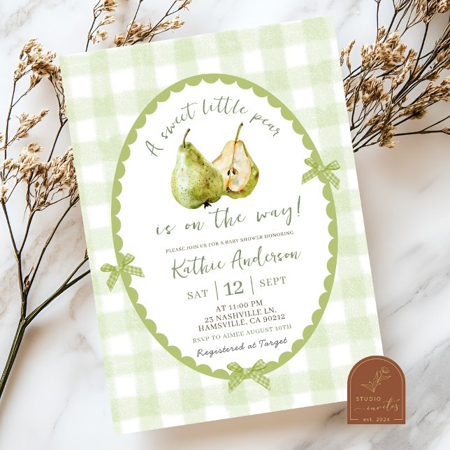 Sällsam handritad illustration Päron Baby Shower Inbjudningar (Skapare uppladdad)