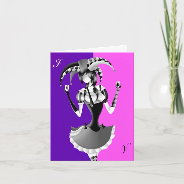 Sällsam Jester Rosa och Lila Välkomstkort Kort (Framsida)