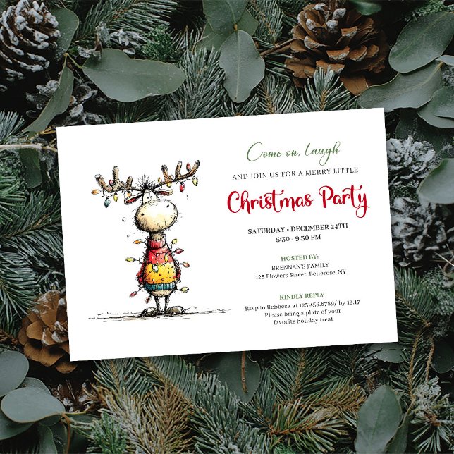 Sällsam Julbock Festlig Julfest Inbjudningskort (Quirky Reindeer Holiday Party Invitation Card)