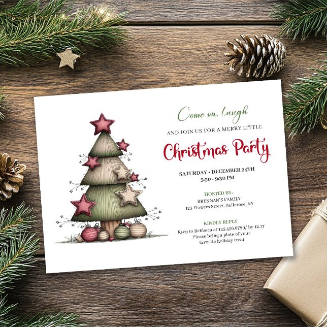 Sällsam julgran festlig inbjudan i akvarell (Quirky Watercolor Christmas Tree Festive Invite)