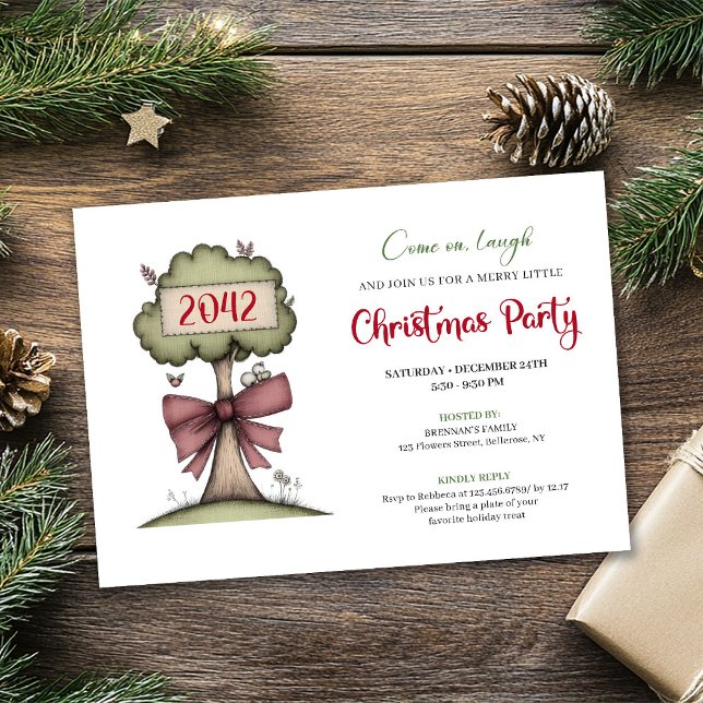 Sällsam julgrans vattenfärg jul inbjudan (Quirky festive tree watercolor holiday invitation)