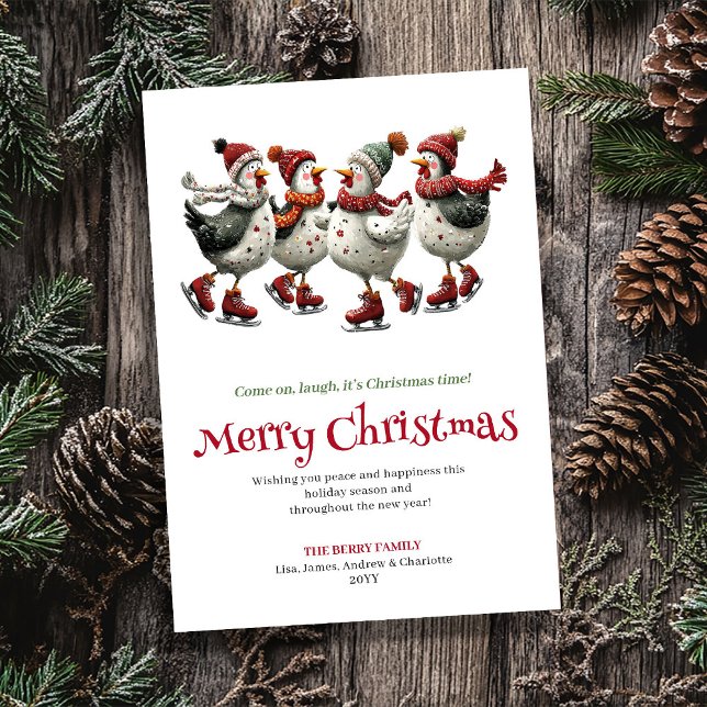 Sällsam Julhälsning Redigerbar Kort (Quirky Chickens Holiday Greeting Editable Card)
