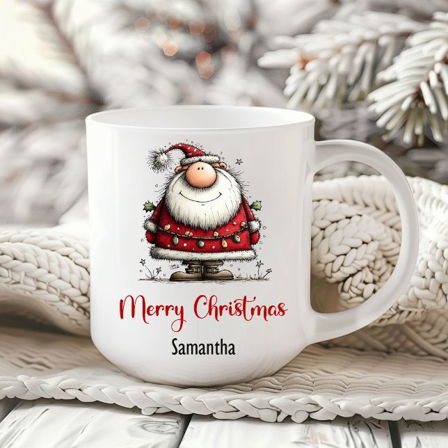 Sällsam julkartong Santa Humor Festiv Kaffemug Kaffemugg (Quirky Cartoon Santa Humor Festive Coffee Mug)
