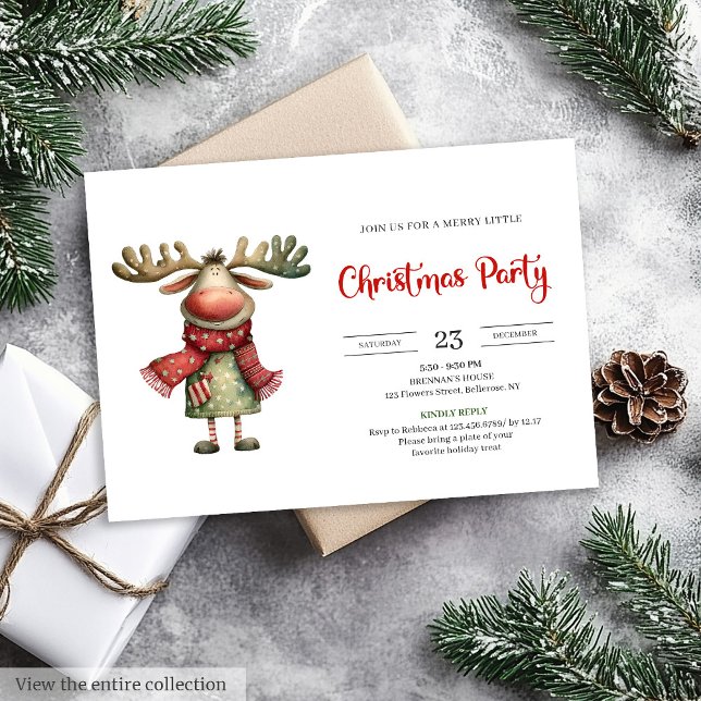 Sällsam julvattensfärg barnfirande inbjudan (Quirky Reindeer Watercolor Kids Celebration Invitation

)