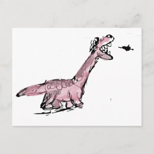 Sällsam rosa dinosaurie postkort vykort