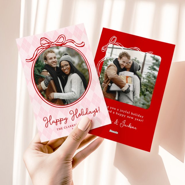 Sällsam rosa och röd fantasifull slinga God Jul Julkort (Skapare uppladdad)