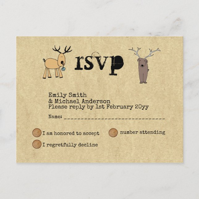 Sällsam rustic jul evenemang RSVP Doodle Art Inbjudan Vykort (Framsida)