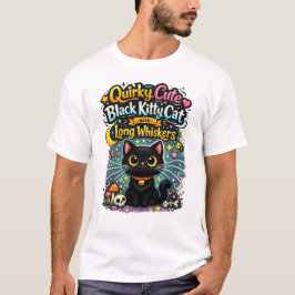 Sällsam Söt Svart Kittelkatt med Långa Morrhår T Shirt