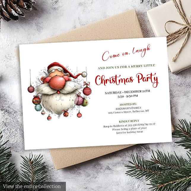Sällsam tomte julklassiker röd grön högtid   inbjudningar (Quirky Santa Claus Classic Red Green Holiday Invite)