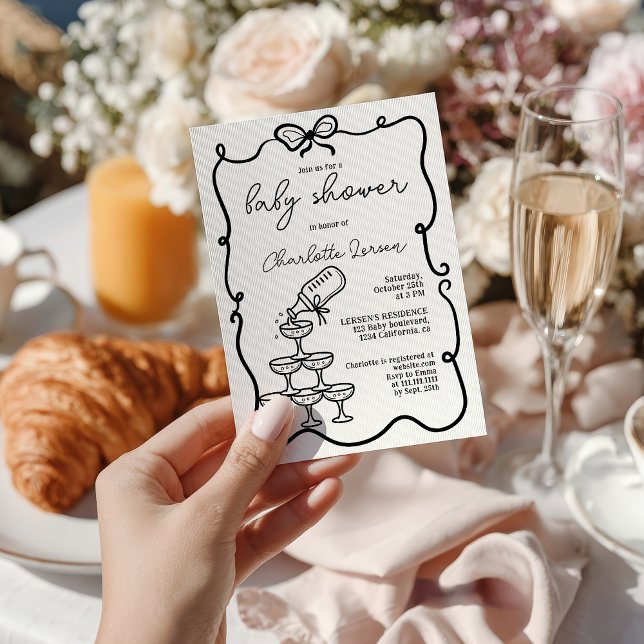 Sällsam Tower för Drycker Coquette Bow Baby Shower Inbjudningar (Quirky Drinks Tower Coquette Bow Baby Shower Invitation)