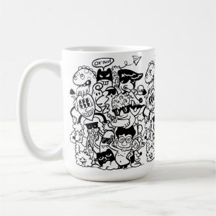 Sällsam trupp tecknade figurer kaffemugg