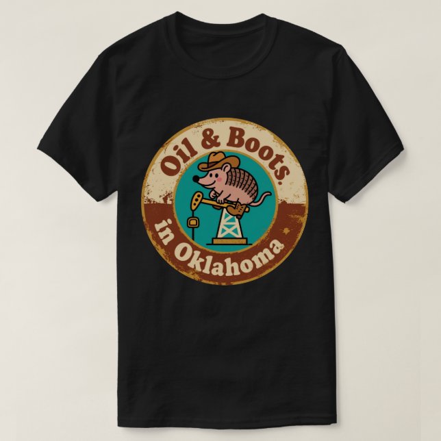 Sällsam västerncharm_ Oklahoma Cowboy Armadillo T Shirt (Design framsida)