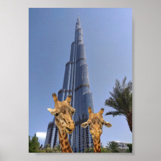 Sällsamma giraffer på väggkonst vid Burj Khalifa