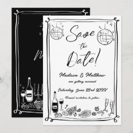 Sällsamma Handritade Klotterdockor Bröllop Spara Datumet