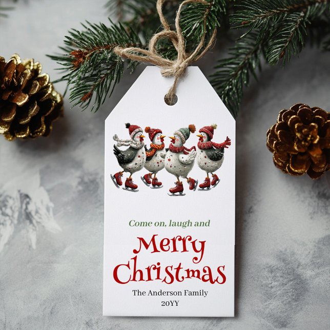 Sällsamma Kycklingar Julkort Anpassningsbara Presentetikett (Quirky Chickens Christmas Tag Customizable)