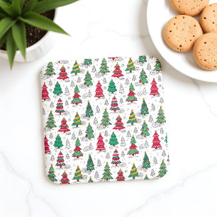 Sällsamma Whimsical Dekorerade Julgranar Klotter Underlägg Papper Kvadrat