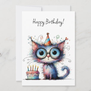 Sällsamt Whimsical Katt Festhatt Tårta Födelsedag Kort