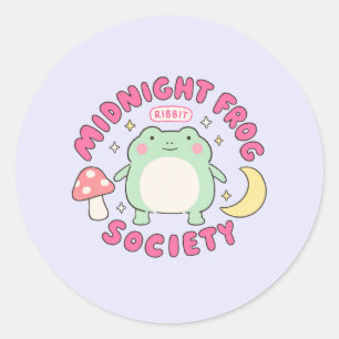 Sällskap Av Söta Midnattsgrodor Kawaii Pastell Sva Runt Klistermärke