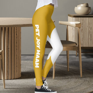 Sällskaps Katt Mamma Namn Senap Guld Vit Anpassad Leggings