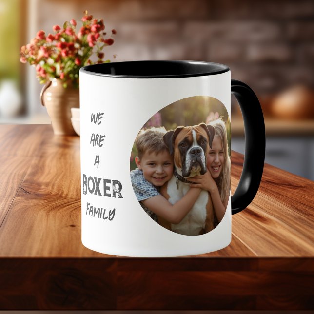 Sällskapsboxer FAMILJ Foto Svart Anpassa Mugg (Personalize Boxer Pet/ Family Photo)