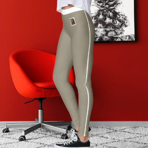 Sällskapsdjur älskare vit rand jordnära taupe pers leggings