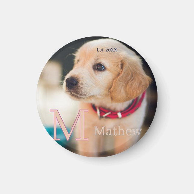 sällskapsdjur hund foto est år namn monogram katt  magnet (Framsidan)
