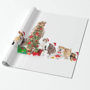 Sällskapsdjur runt Pappra Julgran Presentpapper