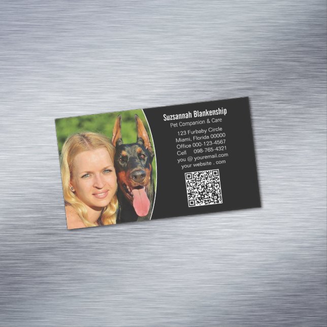 Sällskapsdjur Svart Vitt Anpassad QR-kod Foto Magnetiska Visitkort (In Situ)